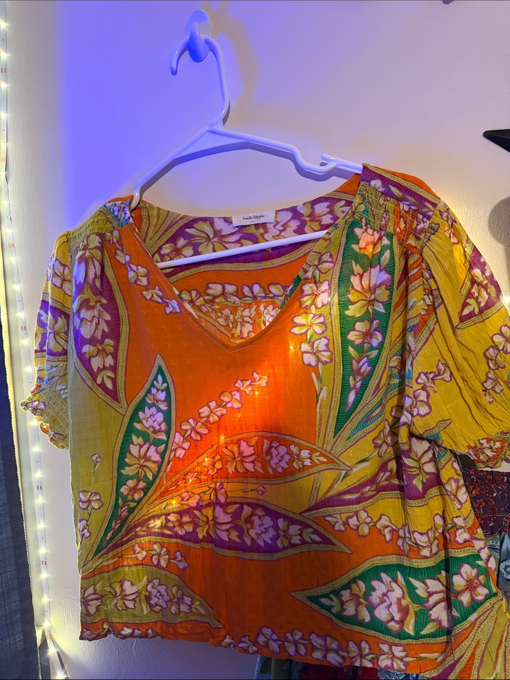 Haute Hippie Vibrant Orange and Yellow Floral V-Neck Blouse
